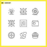Group of 9 Modern Outlines Set for control setting fast profile resume Editable Vector Design Elements