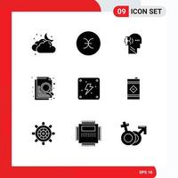 Mobile Interface Solid Glyph Set of 9 Pictograms of power electricity wait search document Editable Vector Design Elements