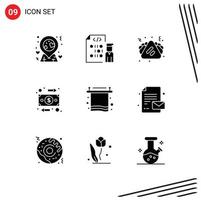 Set of 9 Modern UI Icons Symbols Signs for interior money fast food flow flow Editable Vector Design Elements