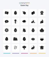 paquete creativo de iconos negros sólidos de 25 glifos de pascua, como el vidrio. Pascua de Resurrección. ecología. bebé. primavera vector