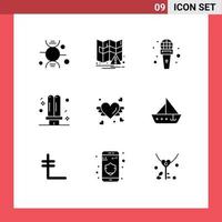 User Interface Pack of 9 Basic Solid Glyphs of love light microphone fluorescent electricity Editable Vector Design Elements