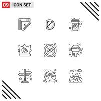 9 User Interface Outline Pack of modern Signs and Symbols of no diet king science crown drink Editable Vector Design Elements