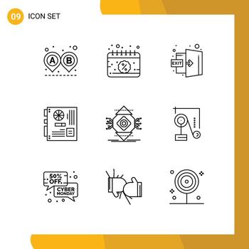 User Interface Pack of 9 Basic Outlines of ubicomp mother door mainboard computer Editable Vector Design Elements