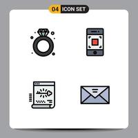 paquete de interfaz de usuario de 4 colores planos básicos de línea rellena de elementos de diseño vectorial editables de documento de teléfono inteligente de boda segura de diamante vector