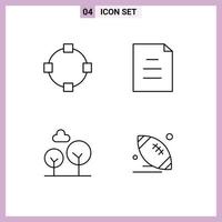 Line Pack of 4 Universal Symbols of circle rugby document cypress tree american Editable Vector Design Elements