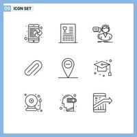 Pack of 9 Modern Outlines Signs and Symbols for Web Print Media such as paper clip food help call Editable Vector Design Elements