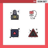 Group of 4 Filledline Flat Colors Signs and Symbols for detective arrow robbery mind up Editable Vector Design Elements