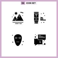 Editable Vector Line Pack of 4 Simple Solid Glyphs of mountains space ecology produce chat Editable Vector Design Elements