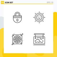 Line Pack of 4 Universal Symbols of lock computer security shinning hardware Editable Vector Design Elements