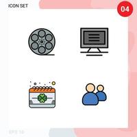 4 User Interface Filledline Flat Color Pack of modern Signs and Symbols of movis event american hardware saint Editable Vector Design Elements