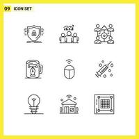 Group of 9 Outlines Signs and Symbols for design cup chart coffee people Editable Vector Design Elements