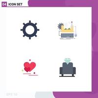 4 Thematic Vector Flat Icons and Editable Symbols of basic heart setting computer couple Editable Vector Design Elements