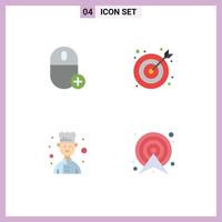 Set of 4 Commercial Flat Icons pack for add chef gadget center arrow Editable Vector Design Elements