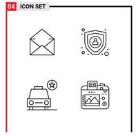 Pack of 4 Modern Filledline Flat Colors Signs and Symbols for Web Print Media such as email star open personal camera Editable Vector Design Elements
