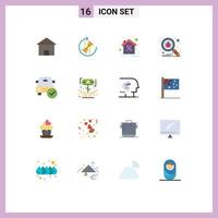 Flat Color Pack of 16 Universal Symbols of search bug puzzle house day Editable Pack of Creative Vector Design Elements