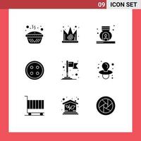 Mobile Interface Solid Glyph Set of 9 Pictograms of shirt button sewing king clothing spa Editable Vector Design Elements