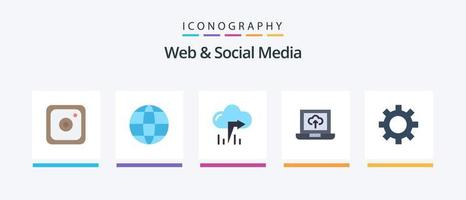 paquete de 5 iconos planos de web y redes sociales que incluye . izquierda. configuración. diente. diseño de iconos creativos vector