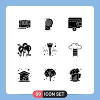 Pack of 9 Modern Solid Glyphs Signs and Symbols for Web Print Media such as ignition key multimedia learning music wallet Editable Vector Design Elements