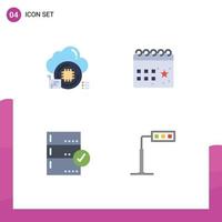 Mobile Interface Flat Icon Set of 4 Pictograms of cloud approve data celebration base Editable Vector Design Elements