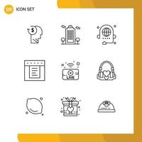 User Interface Pack of 9 Basic Outlines of web dropdown eco global conference Editable Vector Design Elements