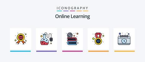 la línea de aprendizaje en línea llenó el paquete de 5 íconos, incluido en línea. aprendiendo. cd. electrónica. software. diseño de iconos creativos vector