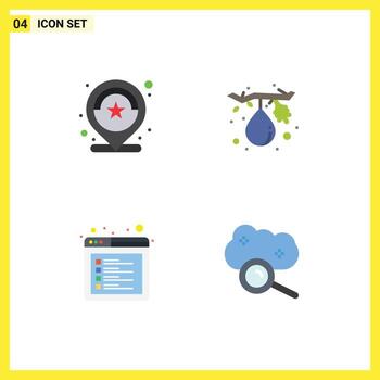 Universal Icon Symbols Group of 4 Modern Flat Icons of location browser review food tab Editable Vector Design Elements