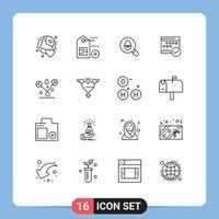 paquete de 16 signos y símbolos de contornos modernos para medios de impresión web, como la búsqueda de calendario de planes, la programación de negocios, los elementos de diseño de vectores editables