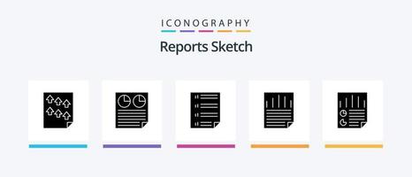 Reports Sketch Glyph 5 Icon Pack Including page. data. pie. page. document. Creative Icons Design vector