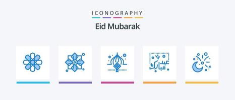 paquete de iconos eid mubarak blue 5 que incluye letras. mubarak. musulmán. Eid. cinta. diseño de iconos creativos vector