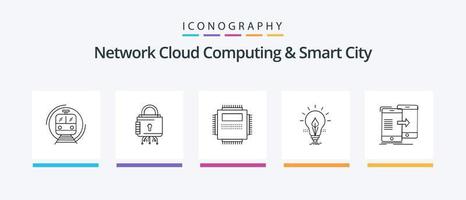 Network Cloud Computing And Smart City Line 5 Icon Pack Including resource. energy. computer. information. Creative Icons Design vector