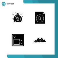 4 Universal Solid Glyphs Set for Web and Mobile Applications day camera perfume file video Editable Vector Design Elements