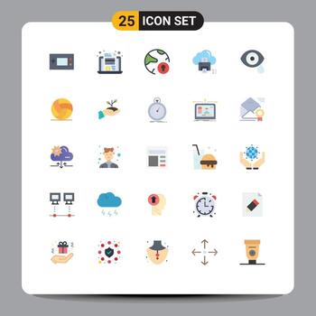 conjunto de pictogramas de 25 colores planos simples de la tarjeta de datos de la impresora candado en la nube elementos de diseño vectorial editables vector