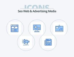 seo web y medios publicitarios blue icon pack 5 diseño de iconos. dinero. configuración. video. pantalla. generador vector