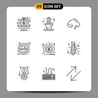 Set of 9 Vector Outlines on Grid for flow smoking computing smoke place Editable Vector Design Elements