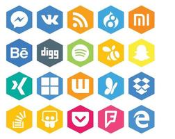 Paquete de 20 íconos de redes sociales que incluye stock stockoverflow swarm dropbox wattpad vector