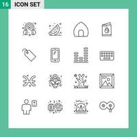 16 User Interface Outline Pack of modern Signs and Symbols of tag wedding building easter card Editable Vector Design Elements