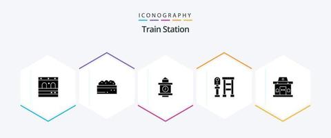 paquete de iconos de 25 glifos de la estación de tren, incluido el urbano. oficina. tiempo. edificio. estación vector