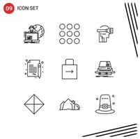 9 User Interface Outline Pack of modern Signs and Symbols of key document virtual contract sign Editable Vector Design Elements