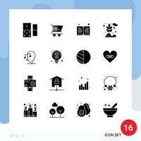 Universal Icon Symbols Group of 16 Modern Solid Glyphs of mind human read equilibrium wheat Editable Vector Design Elements