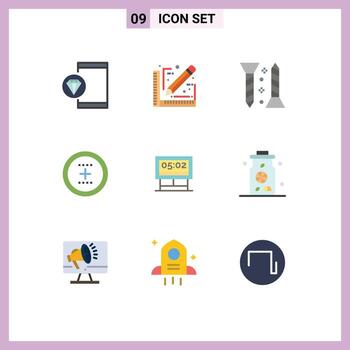 grupo de 9 signos y símbolos de colores planos para elementos de diseño vectorial editables de círculo de boceto de interfaz redonda vector