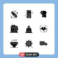 Solid Glyph Pack of 9 Universal Symbols of capitol bank paper architecture script Editable Vector Design Elements