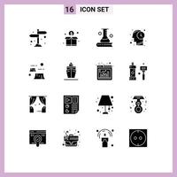 Set of 16 Modern UI Icons Symbols Signs for damage time science and education mind scientific Editable Vector Design Elements