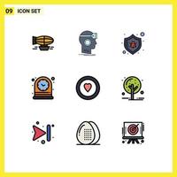 Set of 9 Modern UI Icons Symbols Signs for time clock headset security bug Editable Vector Design Elements