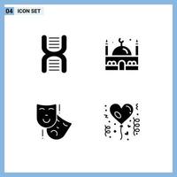 4 User Interface Solid Glyph Pack of modern Signs and Symbols of biology acting physics mosque persona Editable Vector Design Elements