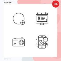 Stock Vector Icon Pack of 4 Line Signs and Symbols for basic camera ui lcd picture Editable Vector Design Elements