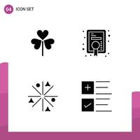 Set of 4 Vector Solid Glyphs on Grid for flower fire flower medal works Editable Vector Design Elements