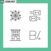 paquete de 4 modernos signos y símbolos de colores planos de línea rellena para medios de impresión web, como edificios de comunicación de portal de correo negro, elementos de diseño de vectores editables