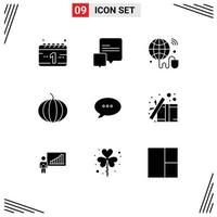 Set of 9 Vector Solid Glyphs on Grid for open box wifi comment bubble Editable Vector Design Elements