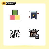 Modern Set of 4 Filledline Flat Colors Pictograph of blocks planet toy star home Editable Vector Design Elements