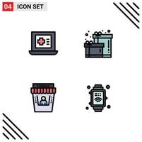 Filledline Flat Color Pack of 4 Universal Symbols of laptop theater birthday cinema internet Editable Vector Design Elements